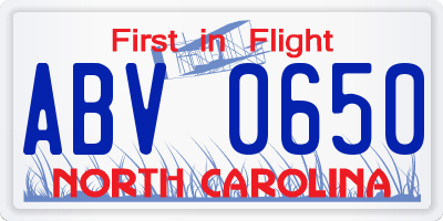 NC license plate ABV0650