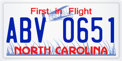 NC license plate ABV0651