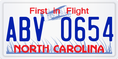 NC license plate ABV0654