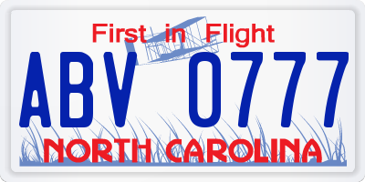 NC license plate ABV0777