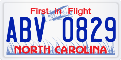 NC license plate ABV0829