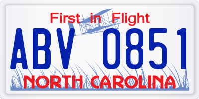 NC license plate ABV0851