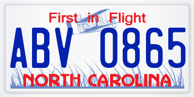 NC license plate ABV0865