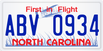 NC license plate ABV0934