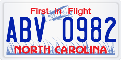 NC license plate ABV0982