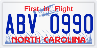 NC license plate ABV0990