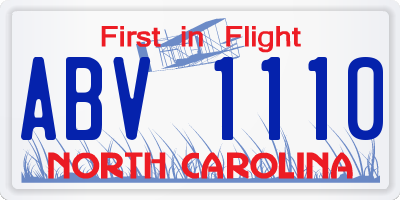 NC license plate ABV1110