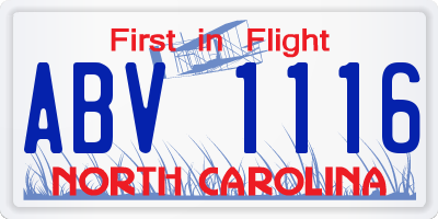 NC license plate ABV1116