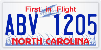 NC license plate ABV1205