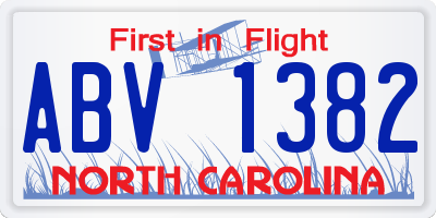 NC license plate ABV1382