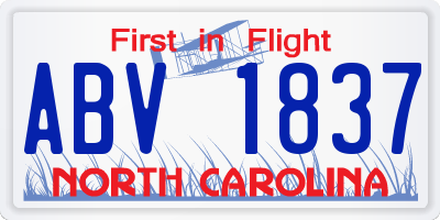 NC license plate ABV1837