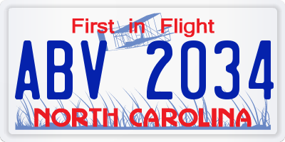 NC license plate ABV2034