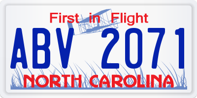 NC license plate ABV2071