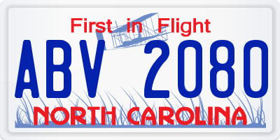 NC license plate ABV2080