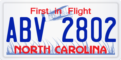 NC license plate ABV2802