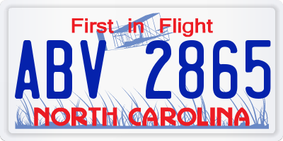 NC license plate ABV2865