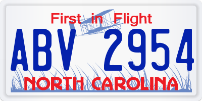 NC license plate ABV2954