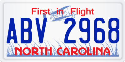 NC license plate ABV2968