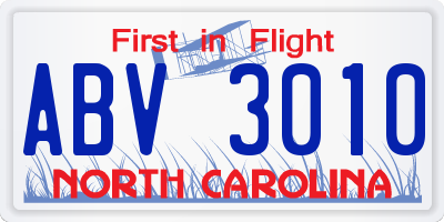NC license plate ABV3010