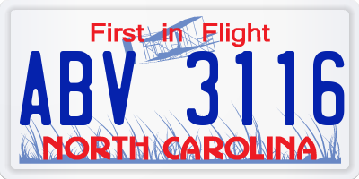 NC license plate ABV3116