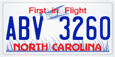 NC license plate ABV3260