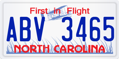 NC license plate ABV3465