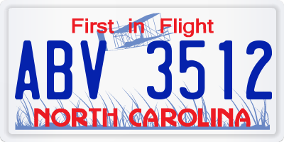 NC license plate ABV3512