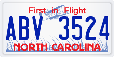 NC license plate ABV3524