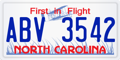 NC license plate ABV3542