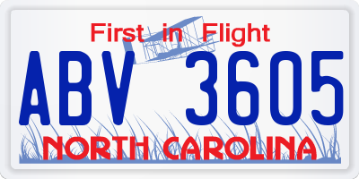 NC license plate ABV3605