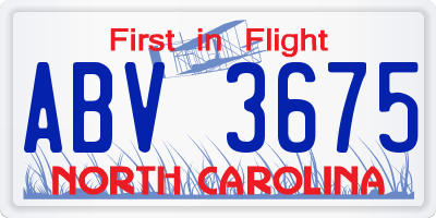 NC license plate ABV3675