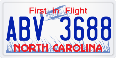 NC license plate ABV3688