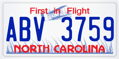 NC license plate ABV3759