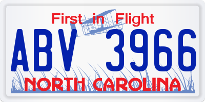 NC license plate ABV3966
