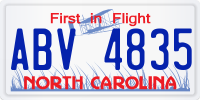 NC license plate ABV4835