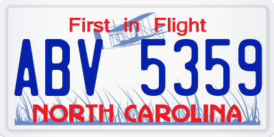 NC license plate ABV5359