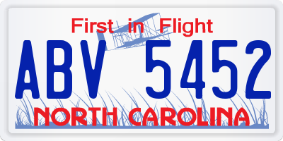 NC license plate ABV5452