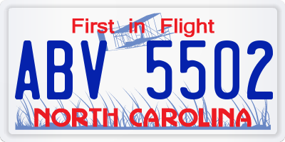 NC license plate ABV5502