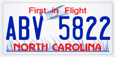 NC license plate ABV5822
