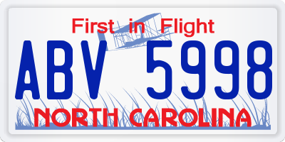NC license plate ABV5998