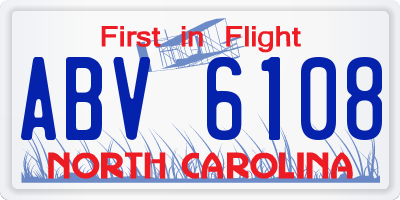 NC license plate ABV6108