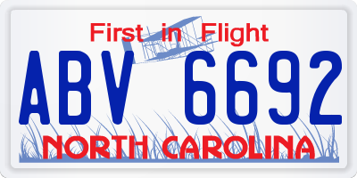 NC license plate ABV6692