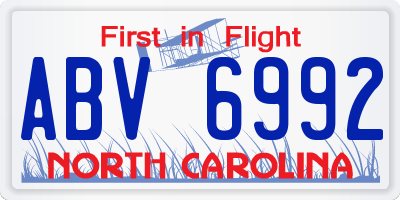 NC license plate ABV6992