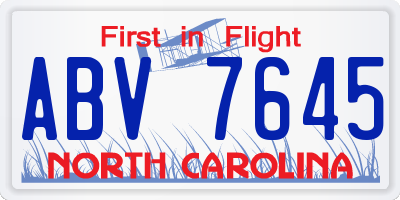 NC license plate ABV7645