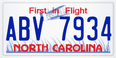 NC license plate ABV7934