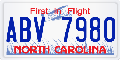 NC license plate ABV7980