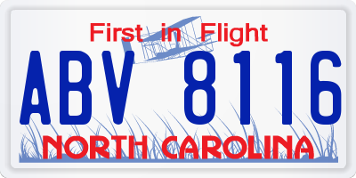 NC license plate ABV8116
