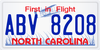 NC license plate ABV8208