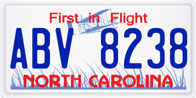 NC license plate ABV8238