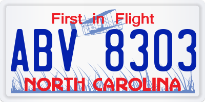 NC license plate ABV8303